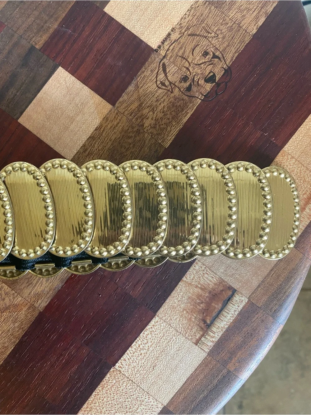 Vintage Gold Medallion Stretch Conch Belt Boho Disco Concho Statement Waist Belt